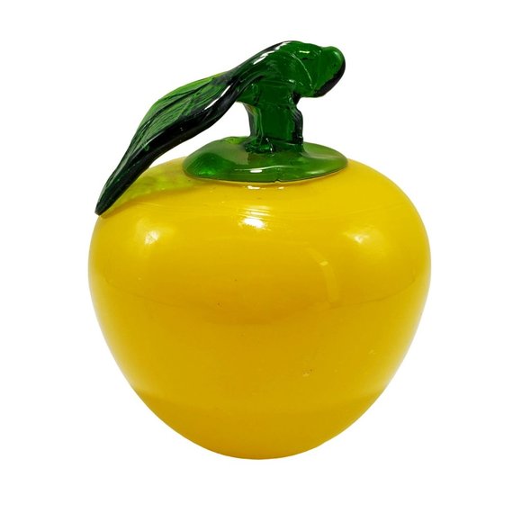 Art Glass VTG Murano Style Hand Blown Lot/2 Yellow Apples Fruit Paperweight - Picture 3 of 8